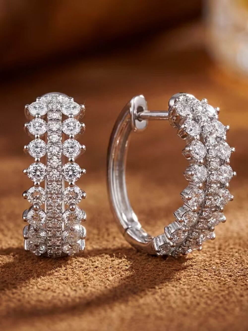 14K White Gold Womens Small 2ct Diamond Hoop Earrings New 14 K Silver Jewelry